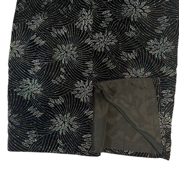 Vintage 90s Essence Black Puff Sleeve Dress M/L Glitter Fireworks Heart Neck - Picture 6 of 6